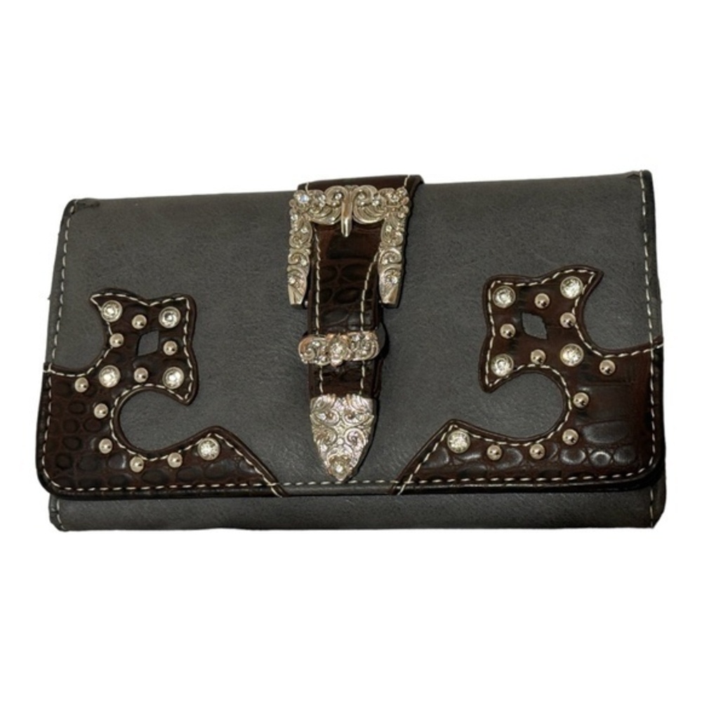 P&G Western Style Womens LEather Wallet Clutch Grey
